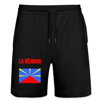 T-shirt drapeau La Réunion volcan - Short de jogging bio TRAINER Stanley/Stella unisexe - noir - Devant - Nik (191cm) & Marisol (170cm)