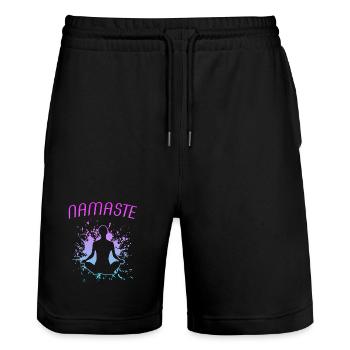 Yoga Namasté Om - Short de jogging bio TRAINER Stanley/Stella unisexe - noir - Devant - Nik (191cm) & Marisol (170cm)