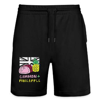 Gammon Pineapple Pop Art Tee - Stanley/Stella Trainer Unisex Organic Jogging Shorts - black - Front - Nik (191cm) & Marisol (170cm)