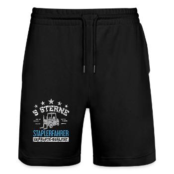 5 Sterne Staplerfahrer geprüfte Qualität / Stapler - Stanley/Stella Unisex Bio Joggingshorts Trainer  - Schwarz - Vorne - Nik (191cm) & Marisol (170cm)