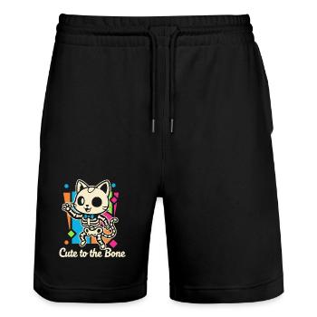 Cat Skeleton Motif Purr - Stanley/Stella Trainer Unisex Organic Jogging Shorts - black - Front - Nik (191cm) & Marisol (170cm)