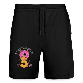 Donut Grow Up 5th Birthday Bear - Stanley/Stella Trainer Unisex Organic Jogging Shorts - black - Front - Nik (191cm) & Marisol (170cm)