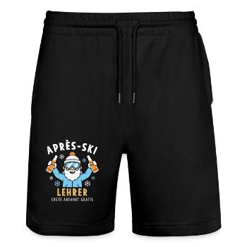 Après-ski instructor Lustig - first descent free of charge - Stanley/Stella Trainer Unisex Organic Jogging Shorts - black - Front - Nik (191cm) & Marisol (170cm)