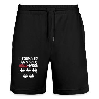I Survived Another Hell of a Week - Funny Office - Stanley/Stella Trainer Unisex Organic Jogging Shorts - black - Front - Nik (191cm) & Marisol (170cm)