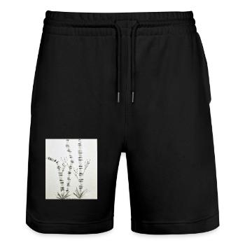 Bambuszeichnung im Tintenstil - Stanley/Stella Unisex Bio Joggingshorts Trainer  - Schwarz - Vorne - Nik (191cm) & Marisol (170cm)