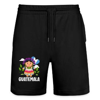 Guatemala Flagge T-Shirt Stolz & Heimat Chapín - Stanley/Stella Unisex Bio Joggingshorts Trainer  - Schwarz - Vorne - Nik (191cm) & Marisol (170cm)