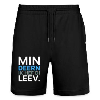 Deern ik hef di Plattdeutsch Spruch Shirt - Stanley/Stella Unisex Bio Joggingshorts Trainer  - Schwarz - Vorne - Nik (191cm) & Marisol (170cm)