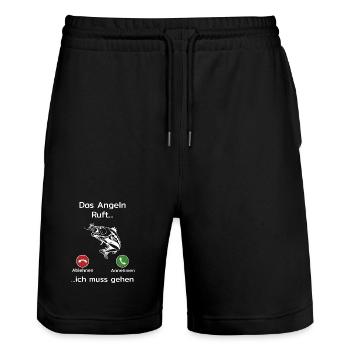 Das Angeln ruft ich muss gehen - Lustiges Angler - Stanley/Stella Unisex Bio Joggingshorts Trainer  - Schwarz - Vorne - Nik (191cm) & Marisol (170cm)