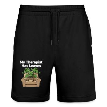 My Therapist Has Leaves Plants Humor - Stanley/Stella Trainer Unisex Organic Jogging Shorts - black - Front - Nik (191cm) & Marisol (170cm)
