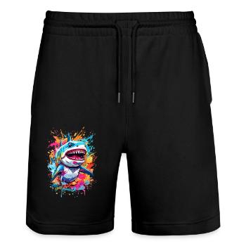 Shark - Stanley/Stella Trainer Unisex Organic Jogging Shorts - black - Front - Nik (191cm) & Marisol (170cm)