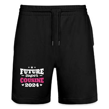 Future Super Cousine 2024 Annonce Grossesse - Short de jogging bio TRAINER Stanley/Stella unisexe - noir - Devant - Nik (191cm) & Marisol (170cm)