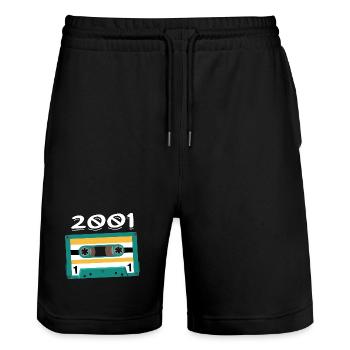 Kassette 2001 Jahrgang Jubiläum 2001 - Stanley/Stella Unisex Bio Joggingshorts Trainer  - Schwarz - Vorne - Nik (191cm) & Marisol (170cm)