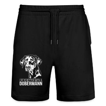 La vie des dobermans est meilleure Chiens Chiens Wilsigns - Short de jogging bio TRAINER Stanley/Stella unisexe - noir - Devant - Nik (191cm) & Marisol (170cm)