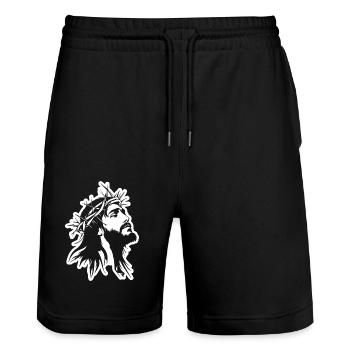 Jesus Christ Catholic Religion Christianity - Stanley/Stella Trainer Unisex Organic Jogging Shorts - black - Front - Nik (191cm) & Marisol (170cm)
