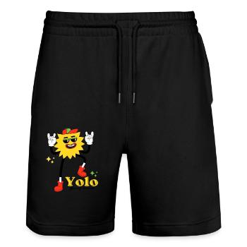 YOLO T-Shirt – Lebe den Moment! - Stanley/Stella Unisex Bio Joggingshorts Trainer  - Schwarz - Vorne - Nik (191cm) & Marisol (170cm)