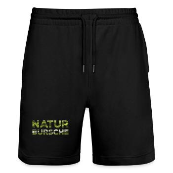 Natur Bursche Waldmotiv Schriftzug - Stanley/Stella Unisex Bio Joggingshorts Trainer  - Schwarz - Vorne - Nik (191cm) & Marisol (170cm)
