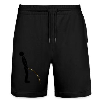 logo standing pee piss toilet lavatory - Stanley/Stella Trainer Unisex Organic Jogging Shorts - black - Front - Nik (191cm) & Marisol (170cm)