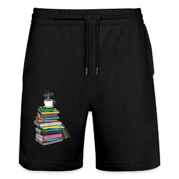 Drawing coffee and books with heart gifts - Stanley/Stella Trainer Unisex Organic Jogging Shorts - black - Front - Nik (191cm) & Marisol (170cm)