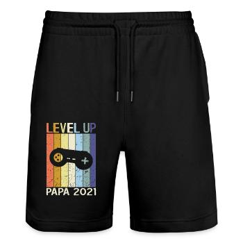 Level Up Dad in 2021 Personalized Humor Gift - Stanley/Stella Trainer Unisex Organic Jogging Shorts - black - Front - Nik (191cm) & Marisol (170cm)