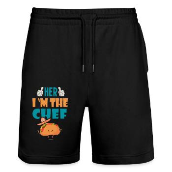 Ihr i m der Koch Geschenk Tacos Taco Mexiko - Stanley/Stella Unisex Bio Joggingshorts Trainer  - Schwarz - Vorne - Nik (191cm) & Marisol (170cm)