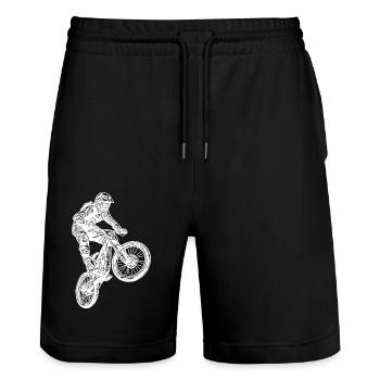 Cooler Radfahrer Springender Mountainbiker - Stanley/Stella Unisex Bio Joggingshorts Trainer  - Schwarz - Vorne - Nik (191cm) & Marisol (170cm)