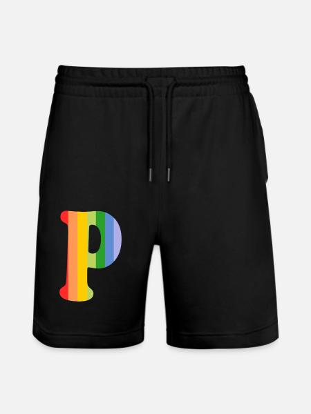 Letter P Rainbow - Stanley/Stella Trainer Unisex Organic Jogging Shorts - black