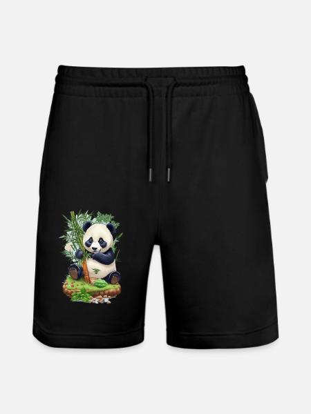 Panda bear eats bamboo - Stanley/Stella Trainer Unisex Organic Jogging Shorts - black