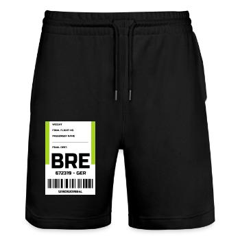 Flughafen Reise Etikett Aufkleber Bremen BRE - Stanley/Stella Unisex Bio Joggingshorts Trainer  - Schwarz - Vorne - Nik (191cm) & Marisol (170cm)