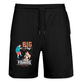 T-shirt grande journée de pêche pour se régaler - Short de jogging bio TRAINER Stanley/Stella unisexe - noir - Devant - Nik (191cm) & Marisol (170cm)