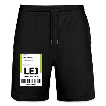 Flughafen Reise Etikett Aufkleber Leipzig LEJ - Stanley/Stella Unisex Bio Joggingshorts Trainer  - Schwarz - Vorne - Nik (191cm) & Marisol (170cm)