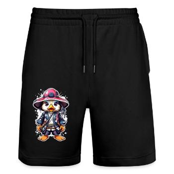 Quack-tastic Samurai Adventures: Cute Samurai Duck - Short de jogging bio TRAINER Stanley/Stella unisexe - noir - Devant - Nik (191cm) & Marisol (170cm)