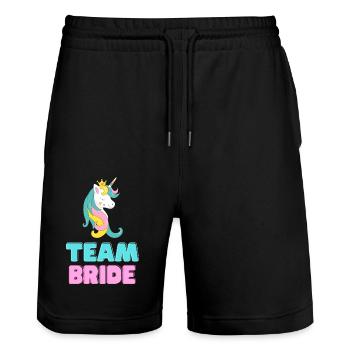 Team Bride - Unicorn Design - Bachelor Party - Short de jogging bio TRAINER Stanley/Stella unisexe - noir - Devant - Nik (191cm) & Marisol (170cm)