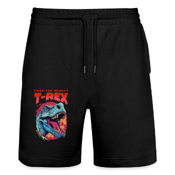 T-Rex Dinosaurier Dino Tyrannosaurus Rex Vintage - Stanley/Stella Unisex Bio Joggingshorts Trainer  - Schwarz - Vorne - Nik (191cm) & Marisol (170cm)