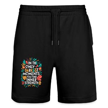 in only darkest moments you find inner strength - Stanley/Stella Trainer Unisex Organic Jogging Shorts - black - Front - Nik (191cm) & Marisol (170cm)