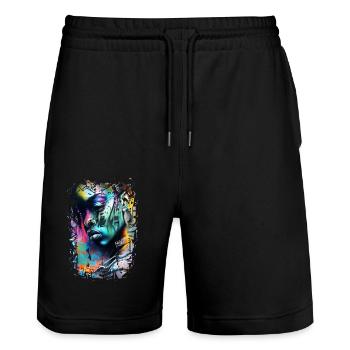Graffiti Street Art Spray Vintage Stencil Retro - Stanley/Stella Trainer Unisex Organic Jogging Shorts - black - Front - Nik (191cm) & Marisol (170cm)
