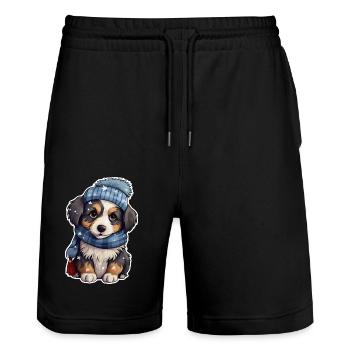 Süsser Welpe im Winter - Stanley/Stella Unisex Bio Joggingshorts Trainer  - Schwarz - Vorne - Nik (191cm) & Marisol (170cm)