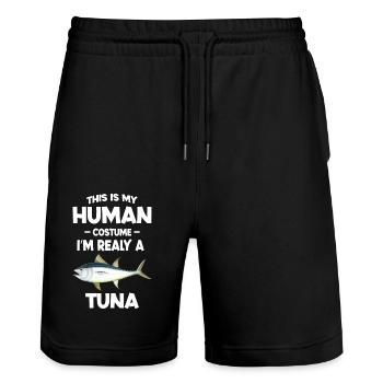 Das ist mein menschliches Kostüm Ich bin wirklich ein Thunfisch - Stanley/Stella Unisex Bio Joggingshorts Trainer  - Schwarz - Vorne - Nik (191cm) & Marisol (170cm)