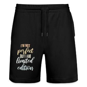 I'm Not Perfect But I Am Limited Edition Zitat - Stanley/Stella Unisex Bio Joggingshorts Trainer  - Schwarz - Vorne - Nik (191cm) & Marisol (170cm)
