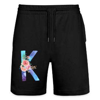Buchstabe K Aquarell - Stanley/Stella Unisex Bio Joggingshorts Trainer  - Schwarz - Vorne - Nik (191cm) & Marisol (170cm)