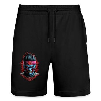 Samurai Warrior - Japan - Demon - Stanley/Stella Trainer Unisex Organic Jogging Shorts - black - Front - Nik (191cm) & Marisol (170cm)