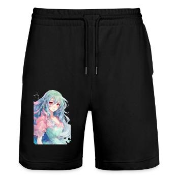 Anime-Mädchen mit blauen und grünen Haaren - Stanley/Stella Unisex Bio Joggingshorts Trainer  - Schwarz - Vorne - Nik (191cm) & Marisol (170cm)
