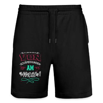 lieben geschenkidee humor welpe bluthund cool geek - Stanley/Stella Unisex Bio Joggingshorts Trainer  - Schwarz - Vorne - Nik (191cm) & Marisol (170cm)