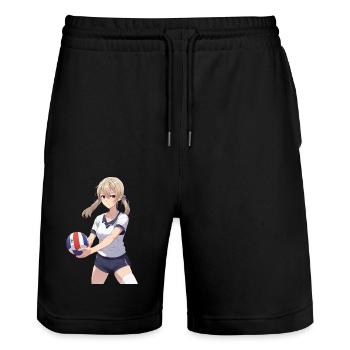 Manga Volleyball Mädchen - Stanley/Stella Unisex Bio Joggingshorts Trainer  - Schwarz - Vorne - Nik (191cm) & Marisol (170cm)