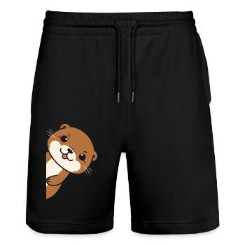 Humour petite loutre - Short de jogging bio TRAINER Stanley/Stella unisexe - noir - Devant - Nik (191cm) & Marisol (170cm)