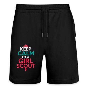 Calm & Scout-Ready: Girl's Adventure Tee - Stanley/Stella Unisex Bio Joggingshorts Trainer  - Schwarz - Vorne - Nik (191cm) & Marisol (170cm)