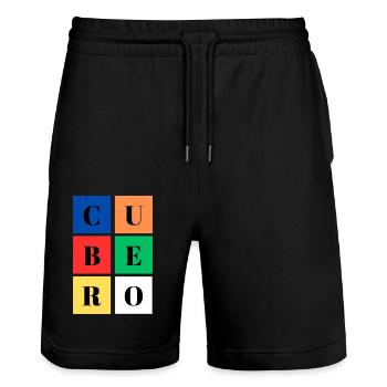 Quadratischer Eimer Farben SpeedCuber - Stanley/Stella Unisex Bio Joggingshorts Trainer  - Schwarz - Vorne - Nik (191cm) & Marisol (170cm)