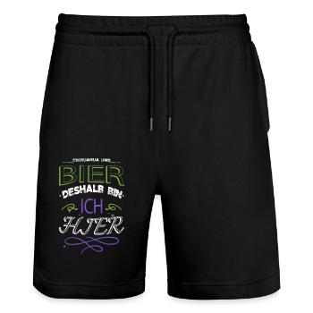 statement chihuahua alkoholexzesse malz beer - Stanley/Stella Unisex Bio Joggingshorts Trainer  - Schwarz - Vorne - Nik (191cm) & Marisol (170cm)