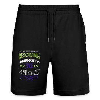 birthday present idea copywriter humor gift fun - Stanley/Stella Trainer Unisex Organic Jogging Shorts - black - Front - Nik (191cm) & Marisol (170cm)