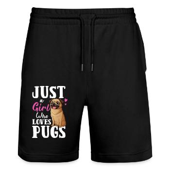 Juste une fille qui aime les carlins mignon chien amoureux des animaux - Short de jogging bio TRAINER Stanley/Stella unisexe - noir - Devant - Nik (191cm) & Marisol (170cm)