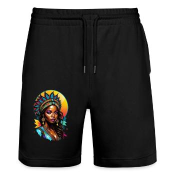 femme afro - beauté - Short de jogging bio TRAINER Stanley/Stella unisexe - noir - Devant - Nik (191cm) & Marisol (170cm)